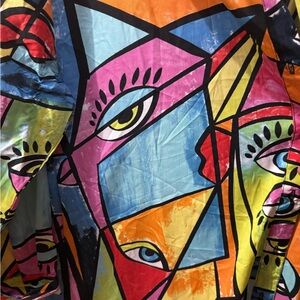 Vibrant Abstract Face Print Cardigan Long - Multicolor